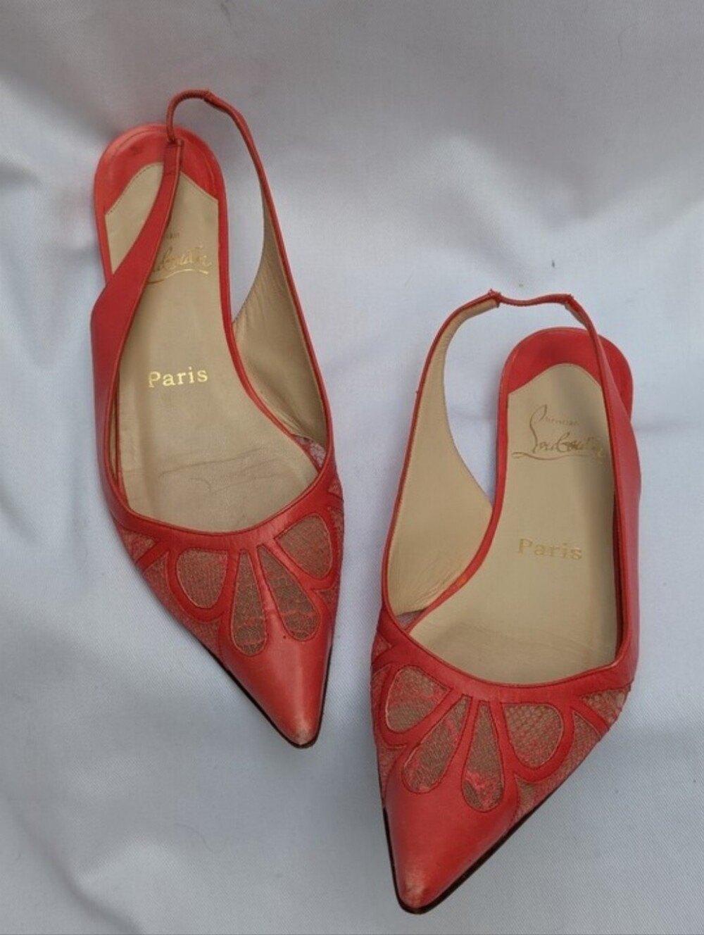 Christian Louboutin Coral Lace Mesh Slingback Flats US 7.5 EU 37.5